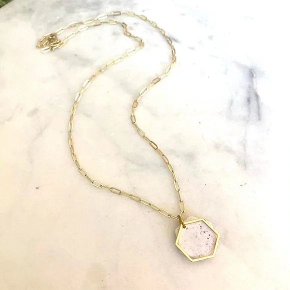 Handmade/Handcrafted Polymer Clay White Speckled Pendant on Paperclip chain - Picture 2 of 3